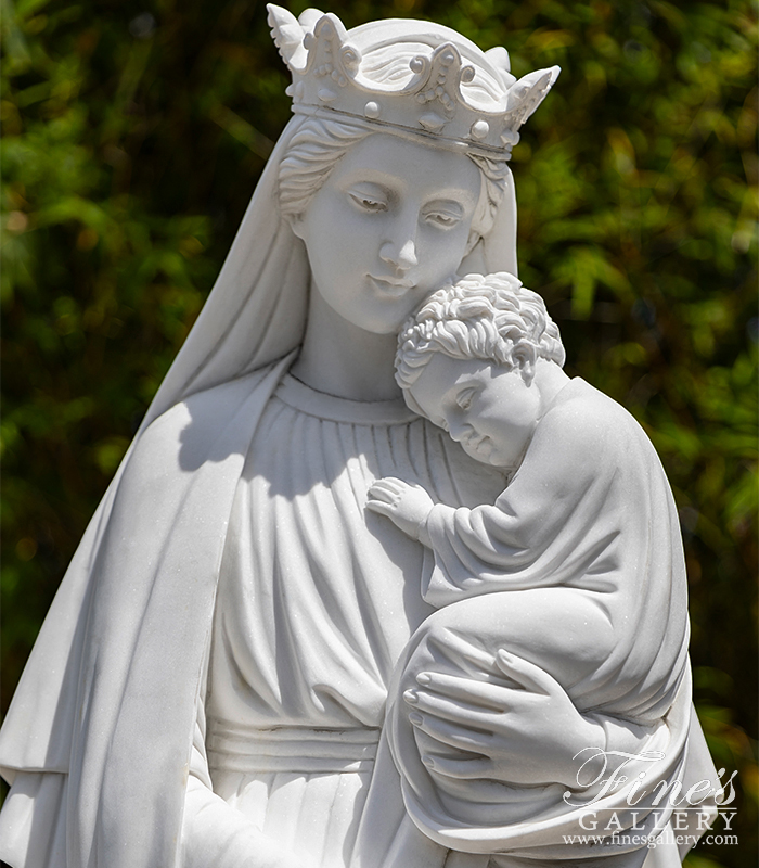 Marble Statues  - Madonna Holding Baby In Carved Marble - MS-1472